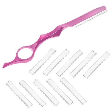 Mudder 11 Pieces Hair Styling Razor Hair Thinning Comb Texturizing Cutting Razor Comb with Replacement Stainless Steel Razors for Salon Home Use(Pink)