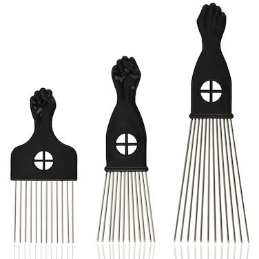 3-Piece Stainless Steel Afro Hair Pick Set, Fist Design for Men &amp; Women, Perfect for Natural Curly Afro Hair, Essential Hairdressing Styling Tool