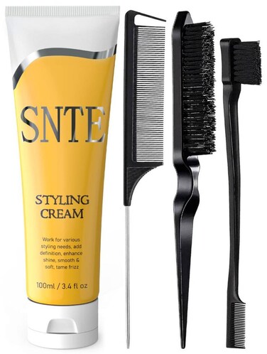 Slick Back Hair Brush &amp; Styling Cream Set, Non-greasy Slick Back Hair Products, Hair Styling Accessories for Women, Kids, Hair Styling Products for Different Hair Styles, Hair Bun Maker for Flyaways