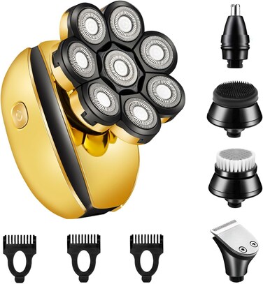 Head Shavers for Bald Men Multifunctional Electric Shaver 8D Head Razor Rotary Beard Trimmer Balding Shaving Kit with Nose Trimmer (Golden)