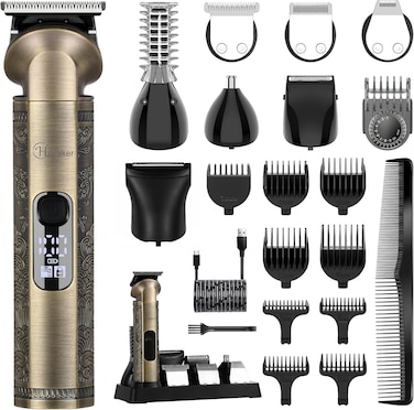 Hatteker Beard Trimmer Kit Professional Hair Clipper Zero Gapped T-Blade Trimmer Electric Razor Shaver for Nose Ear Body Face Mustache Trimmer for Men Cordless Grooming Kit 8 in 1