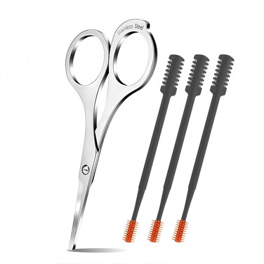 Nose &amp; Ear Hair Trimmer for Men, 4 Count, Stainless Steel Facial Hair Scissors with 3 Pcs Nasal Hair Cutter, Eyebrow Groomer, Beard Trimming