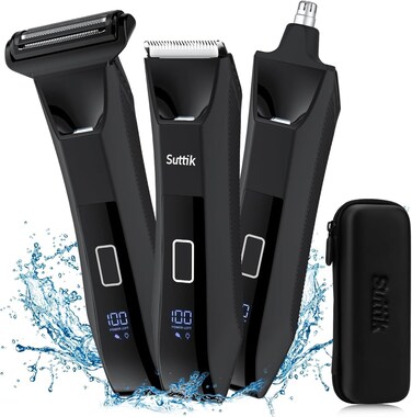 3-in-1 Manscape Trimmer for Men, Body Groomer &amp; Ball Trimmer Men, Groin &amp; Nose Hair Trimmer for Men, Wet/Dry Electric Razors for Smooth No-Nick Shaving, IPX7 Waterproof with Travel Lock, LED Display