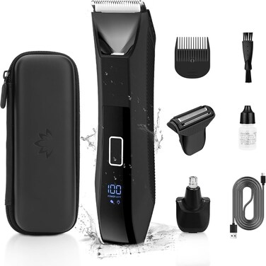 Manscape 3-in-1 Body Trimmer for Men, Groin, Pubic &amp; Ball Hair Shaver No-Nick, Nose Hair Trimmer, Body Groomer for Smooth Shaving, Lightweight with Travel Lock, LED Display, IPX7 Waterproof
