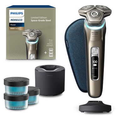 Philips Norelco Shaver Series 9000 Space Grade Edition, Wet &amp; Dry Electric Shaver, with Lift &amp; Cut Shaving System, Pop-up Trimmer, Cleaning Pod &amp; 3 Cartridges, Charge Stand &amp; Travel Case, S9979/92