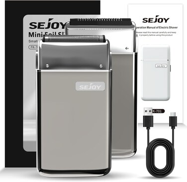Sejoy Portable Electric Razor for Men with Toothed &amp; Mesh Blades, Magnetic Adsorption Head, Dynamic Ribbon LED, IPX7, Mini Electric Foil Shaver for Men, Seolfor