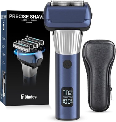 Men's Foil Electric Shaver with 5 Blades,Electric Razor for Men, Cordless Wet Dry Shaver with Beard Trimmer USB-C Rechargeable Shaver with Premium Travel Case Gift for Men Him