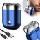 Mini Dual-Head Electric Shaver, 2025 New Upgrade Pocket Shaver USB Mini Shavers for Men, Washable Double Head Razor, Rechargeable Waterproof Compact Electric (Blue)