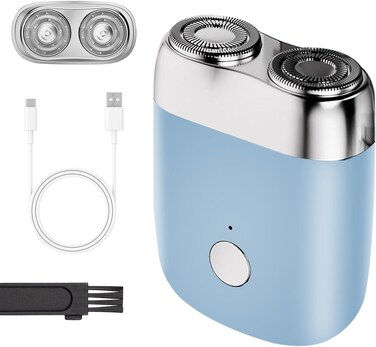 New Model Mini Dual-Head Electric Shaver, Upgrade Pocket Shaver, Washable Double Head Razor, USB Electric Mini Portable Razor, Rechargeable Waterproof Electric for Men (Blue)