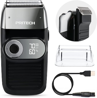 PRITECH Foil and Bald Shavers 2 in 1 Electric Shaver for Men Foil Blade and PopupTrimmer with Rechargeable 3 Adjustable Speeds Men's Shaver (Black Silver)