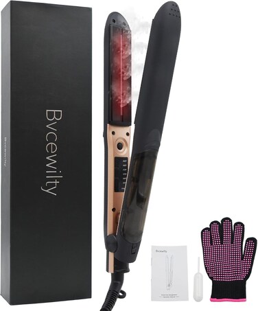 Steam Hair Straightener   2-in-1 Straightening and Curling Flat Iron   Adjustable Steam   Red Light Hair Care   Five-level Temperature Control   Fast Heating   for All Hair Types