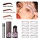 Eyebrow Stamp and Stencil Kit, Waterproof Eyebrow Powder Shaping Kit - 10 Natural Brow Stencils for Women (Dark Brown)