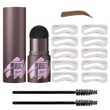 Eyebrow Stamp and Stencil Kit, Waterproof Eyebrow Powder Shaping Kit - 10 Natural Brow Stencils for Women (Dark Brown)