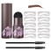 Eyebrow Stamp and Stencil Kit, Waterproof Eyebrow Powder Shaping Kit - 10 Natural Brow Stencils for Women (Dark Brown)