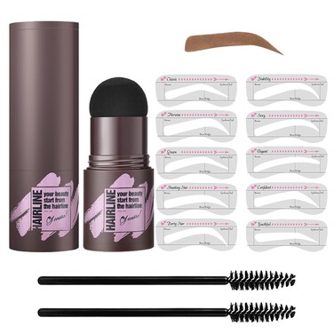 Brow Stamp and Eyebrow Stencil Kit, Eye-brow Stamp Waterproof Eyebrow Powder and Eyebrow Shaping Kit, Natural Eye Brow Definer with 10 Brow Stencils for Women Eye Brown Makeup (Light Brown)