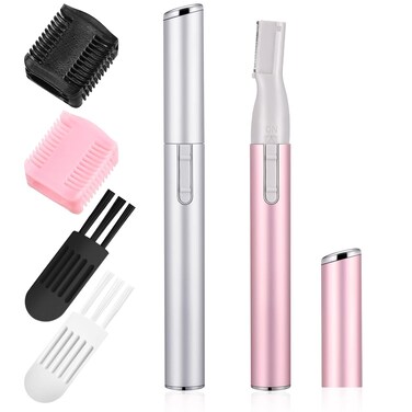 Chumia 2 Pcs Electric Eyebrow Trimmer Women Precision Face Razors Mini Shaver with Comb Christmas Women Gift Battery Operated Personal Epilator for Face Neck Fuzz Lips Leg(Pink, Silver)
