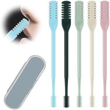 5 Pcs Nostril Hair Removal Tool, 2-in-1 Nose Hair Clipper, Double Sided Nose Hair Cutter, Portable Manual 360&deg; Rotating Nose Hair Trimmer with Ear Picker for Women and Men.