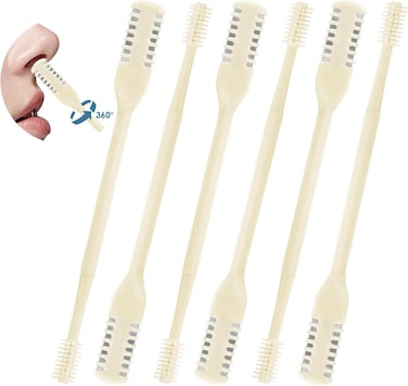 6 Pcs 2-in-1 Nasal Hair Cutter, Upgrade Double Sided Nose Hair Knife, 360&deg; Nostril Hair Remover Tool, Nose Hair Trimmer for Men, Nasal Hair Cutter for Men Women, Soft Cleaning Brush (Cream)