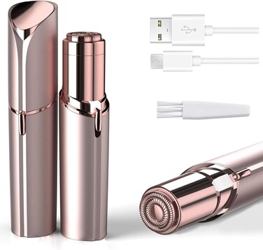 Facial Hair Remover for Women, Painless Hair Removal Device Portable Womens for Lip, Chin with USB Rechargeable, Rose Gold