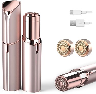 Facial Hair Removal for Women, Painless Hair Remover Device Lady Face Electric Razor for Lip, Chin,arms with USB Rechargeable Included 2 pc Replacement Heads