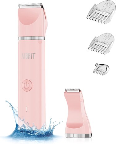 Electric Bikini Trimmer for Women - 2 in 1 Electric Lady Pubic Hair Groomer Painless Hair Removal Razor Body Shaver, Portable Ladies Shaver with 2 Trimmer Heads, IPX7 Waterproof