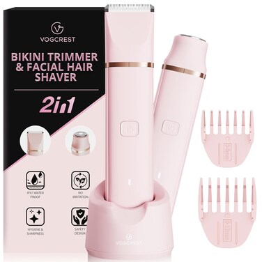 Electric Bikini Trimmer: 2 in1 Body Facial Hair Remover - Painless Pubic Hair Shaver (Pink)