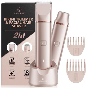 Electric Bikini Trimmer: 2 in1 Body Facial Hair Remover - Painless Pubic Hair Shaver (Rose Gold)