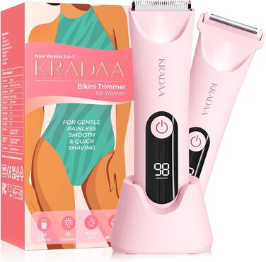 Bikini Trimmer for Women Pubic Hair: Rechargeable Eletctric Razors for Women - Painless Eletctric Shaver Waterproof IPX7 for Body Hair (Blossom Pink)