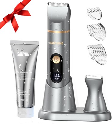 Bikini Trimmer for Women, Includes 2 Oz Skin Smoothing Shaving Gel 2-in-1 Electric Razor Shaver for Hair Removal IPX7 Waterproof for Pubic Underarm Legs Arm Body