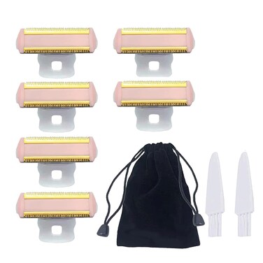 6PCS Shaver Replacement Heads Compatible with Perfect Finishing Touch Flawless Body Rechargeable Ladies Shaver Blades (Shaver Head 6PCS + Velvet Bag + 2 Brushes)