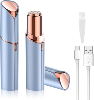 Facial Hair Removal for Women - Mini Travel Face Hair Remover - Electric Shaver Rechargeable Face Trimmer Portable Painless Bikini Razor for Face Lips Chin Armpit Peach Fuzz Arms Legs (Blue)