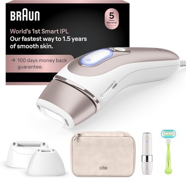 Braun IPL Skin i&middot;expert, at Home Laser Hair Removal, Holiday Gifts for Women and Men with Free App, SMART IPL, Vanity Case, Venus Razor, 2 Smart Heads, Facial Trimmer, PL7219