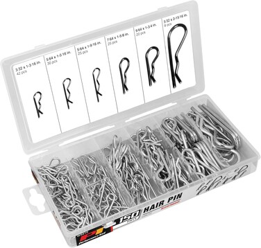 Performance Tool W5210 Hair Pin Assortment Kit, 150 Piece   Zinc Plated Steel Clips   For Use on Hitch Pin Lock System