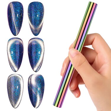 Cat Eye Nail Magnet Tool, Super Long Double-head Nail Magnet Pen Cat Eye Magnet Wand for Nails Magnetic Cat Eye Gel Polish Nail Art for for DIY Nails Design Salon, Studio or Home (Laser)