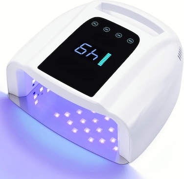 UV LED Nail Lamp 96W, Rechargeable UV Light for Gel Nails with Metal Base, Auto Sensor and 4 Timer Settings, Salon Quality UV Nail Light(White)