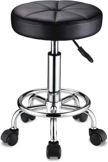 Round Rolling Stool with Wheels Height Adjustable Swivel Stool Chair for Spa Salon Massage Black