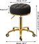 Gold Rolling Stool, Round Roller Swivel Chair, Pedicure Salon Spa Massage Stool with Wheels, PU Leather Seat Padded, Adjustable Vanity Stool 43-55 cm (Black)