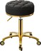 Gold Rolling Stool, Round Roller Swivel Chair, Pedicure Salon Spa Massage Stool with Wheels, PU Leather Seat Padded, Adjustable Vanity Stool 43-55 cm (Black)