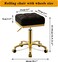 Square Rolling Stool Gold Adjustable Swivel Stools with Wheels, Vanity Lash Nail Salon Spa Roller Chair, Esthetician Massage Office Pedicure Stool, Heavy Duty Gold Plated Frame (Black)