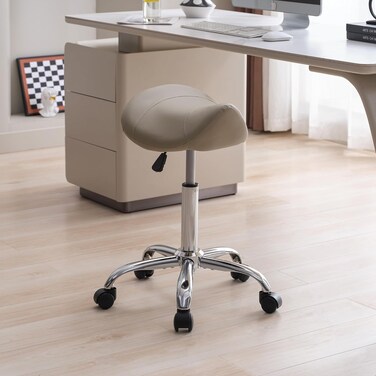 Saddle Stool, Swivel Saddle Stool with Wheels, Adjustable Rolling Stool 18"-26", Faux Leather Rolling Saddle Stool for Salon, Massage, Clinic, Lab, Office (Light Grey, 1PCS (18"-26"))