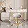 Gold Rolling Stool, Round Roller Swivel Chair, Pedicure Salon Spa Massage Stool with Wheels, PU Leather Seat Padded, Adjustable Vanity Stool 43-55 cm (White)