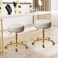 Gold Rolling Stool, Round Roller Swivel Chair, Pedicure Salon Spa Massage Stool with Wheels, PU Leather Seat Padded, Adjustable Vanity Stool 43-55 cm (White)