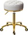 Gold Rolling Stool, Round Roller Swivel Chair, Pedicure Salon Spa Massage Stool with Wheels, PU Leather Seat Padded, Adjustable Vanity Stool 43-55 cm (White)