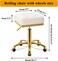 Square Rolling Stool Gold Adjustable Swivel Stools with Wheels, Vanity Lash Nail Salon Spa Roller Chair, Esthetician Massage Office Pedicure Stool, Heavy Duty Gold Plated Frame (White)