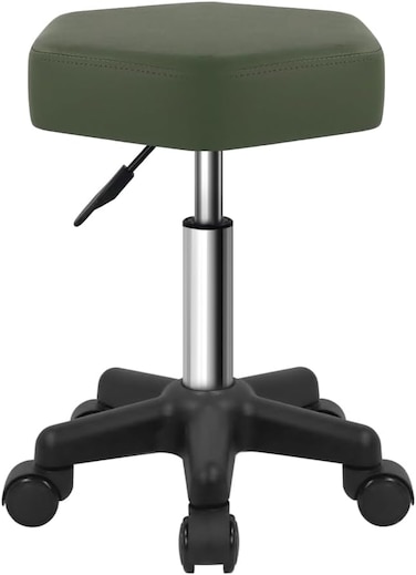 FURWOO Hexagon Rolling Stool Height Adjustable Stool with Wheels for Spa Salon Massage Green