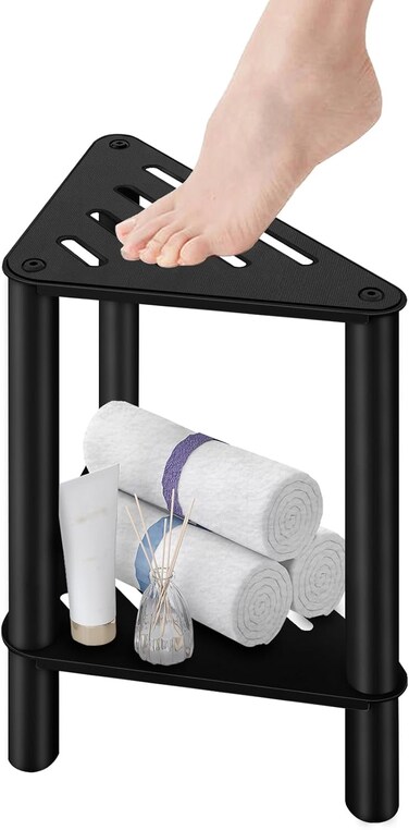 Shower Foot Rest 15 in - Shower Stool for Inside Shower, Stainless Steel Waterproof Shower Stool for Shaving Legs - Corner Bathroom Bench Seat with Storage Shelf for Small Shower Spaces