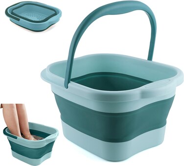 Collapsible Foot Bath 15L(4 GL) Soak Tub with Handle, Plastic Foldable Feet Spa Basin Bucket for Pedicure Foot Care and Pain Relief, Green