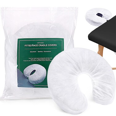Noverlife 100PCS Disposable Fitted Face Cradle Covers, Non-woven Ultra Soft Massage Face Covers Headrest Covers for Massage Tables &amp; Massage Chairs, Universal Size Beauty Salon SPA Face Rest Covers