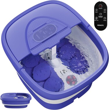 Foot Spa Collapsible, Foot Bath Massager with Heat, Remote, Timer, and 24 Motorized Shiatsu Massage Balls, Foot Soaking Tub Supports Hot/Cold Water Soaking