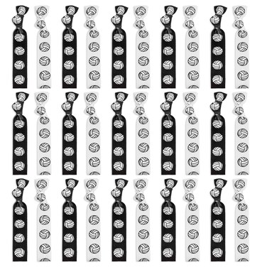 30 Pack Volleyball Bracelets Volleyball Hair Ties Elastic Volleyball No Crease Ribbon Ponytail Holders Volleyball Hair Accessories Volleyball Gifts for Women Girls Player Team(Black, White)